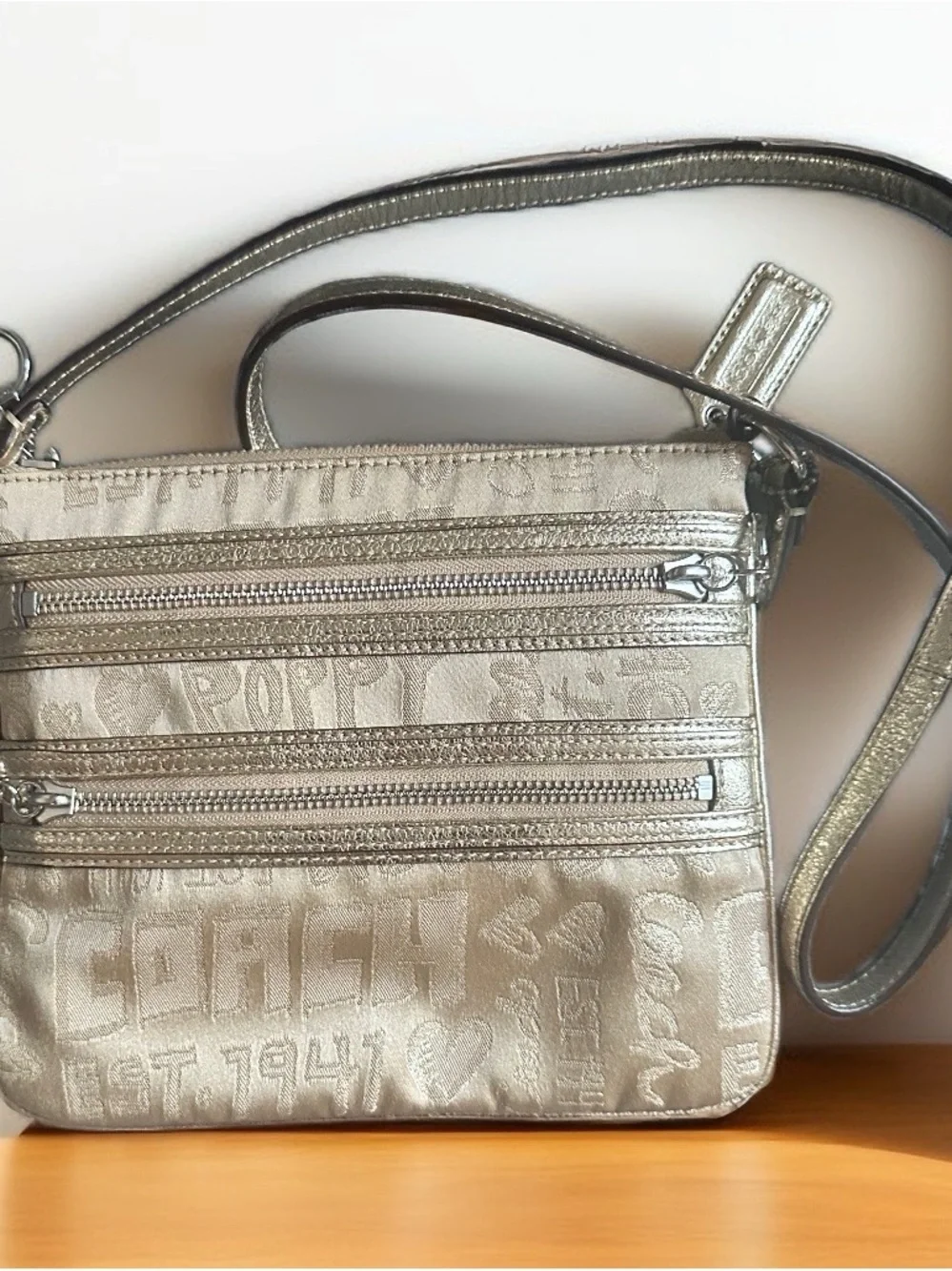Coach Gold Metallic Signature PoppyCrossbody Bag - Coach